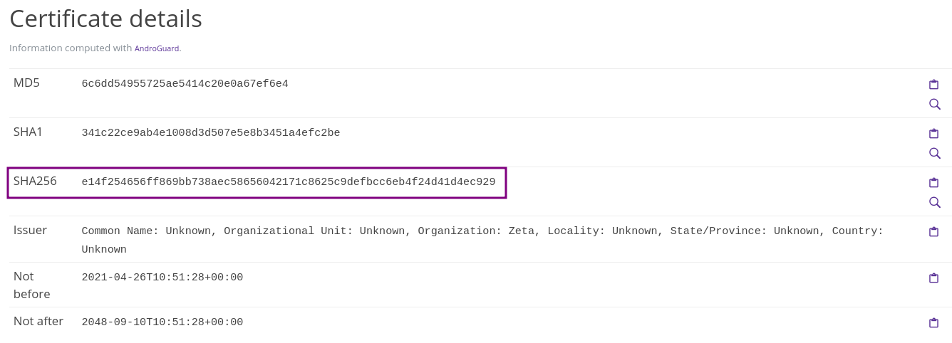 Signing certificate of the malicious sample