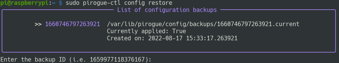 Restore a previous configuration