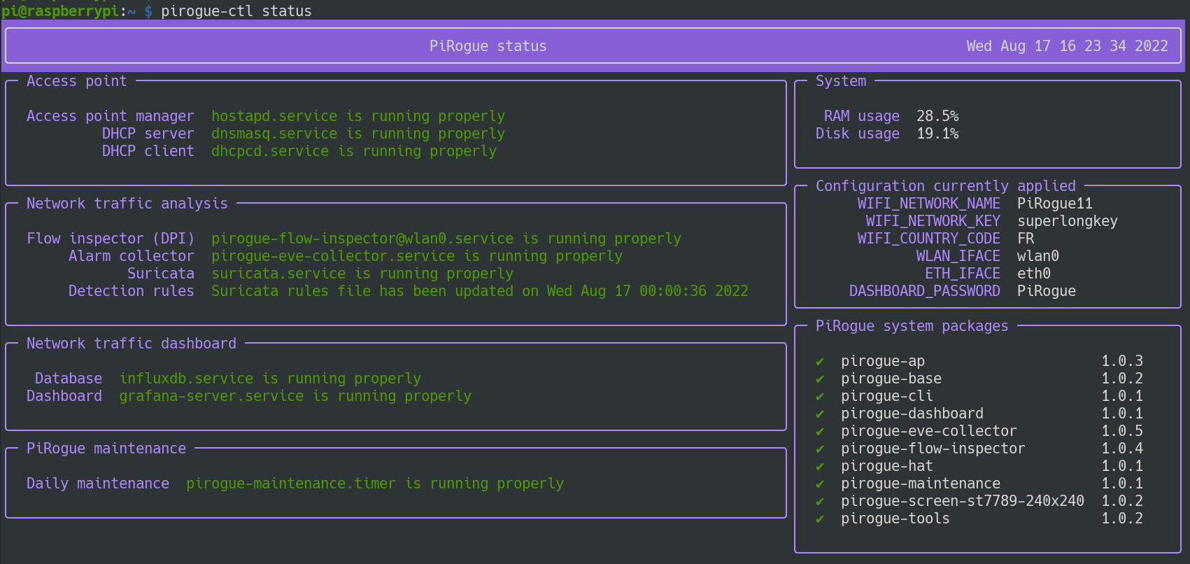 Output of pirogue-ctl status